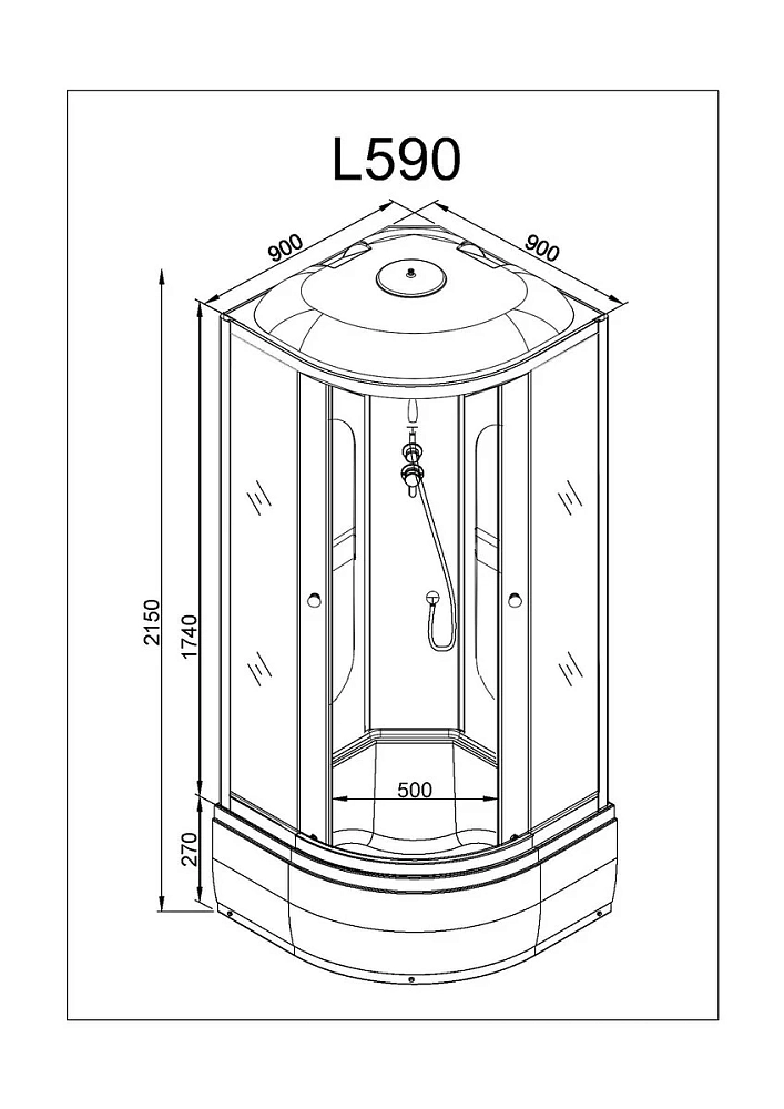 Душевая кабина Deto L L590GM+EL