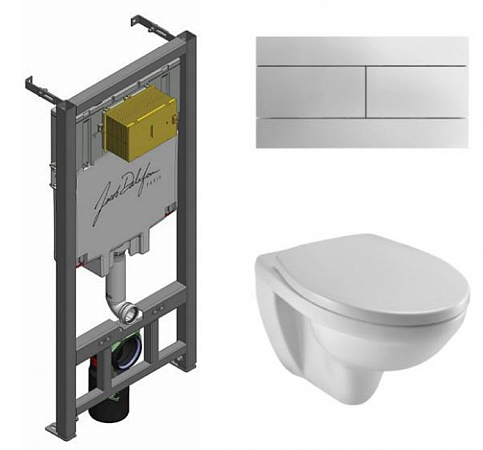 Комплект Jacob Delafon инсталляция E29025-NF с унитазом E4187-00, крышка-сиденье 017503 и кнопка смыва E4316-CP