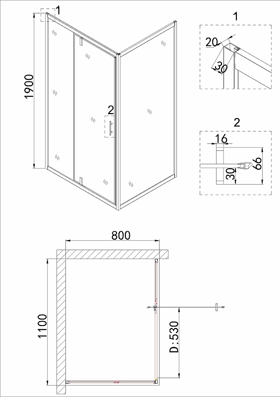 Душевой уголок Niagara Nova 110x80 NG-43-11AG-A80G, профиль золото, стекло прозрачное