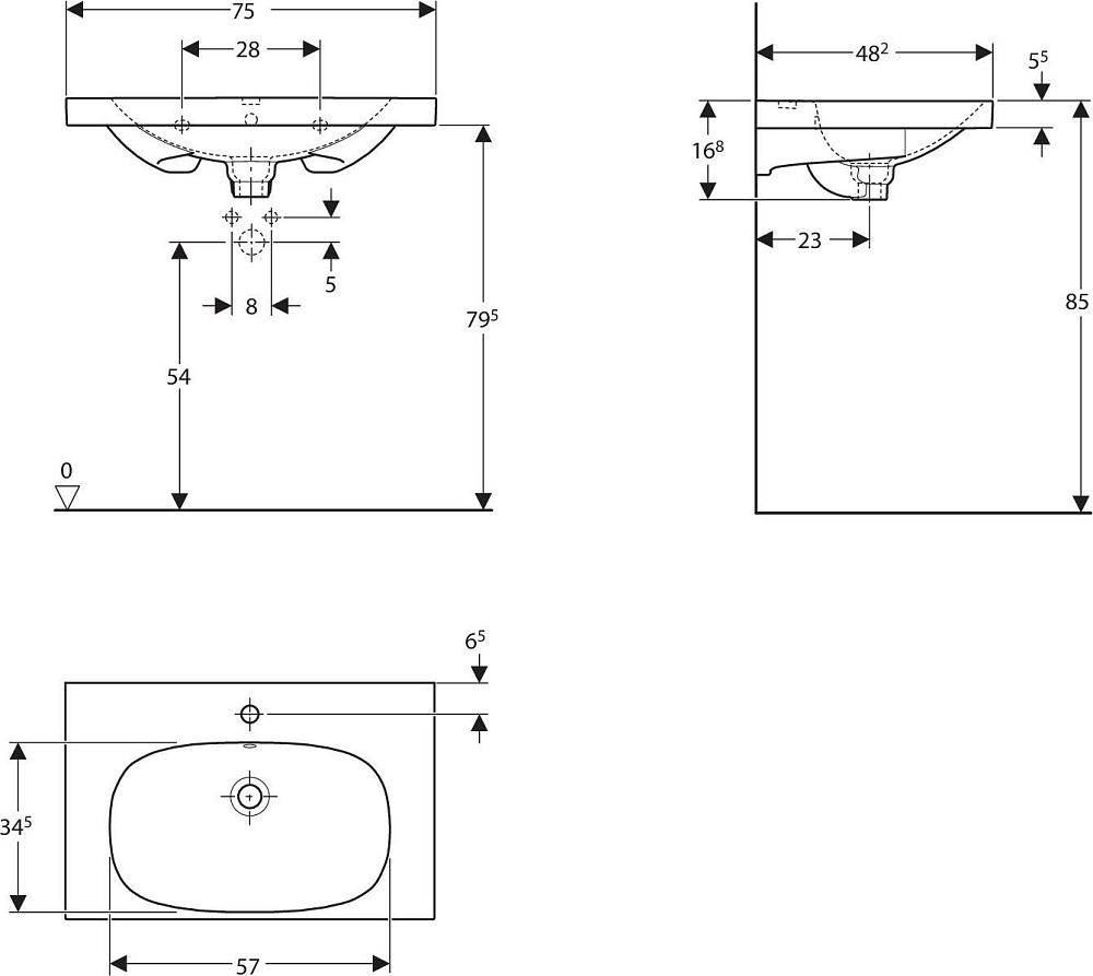 Раковина 75 см Geberit (Keramag) Acanto 500.622.01.8, белый