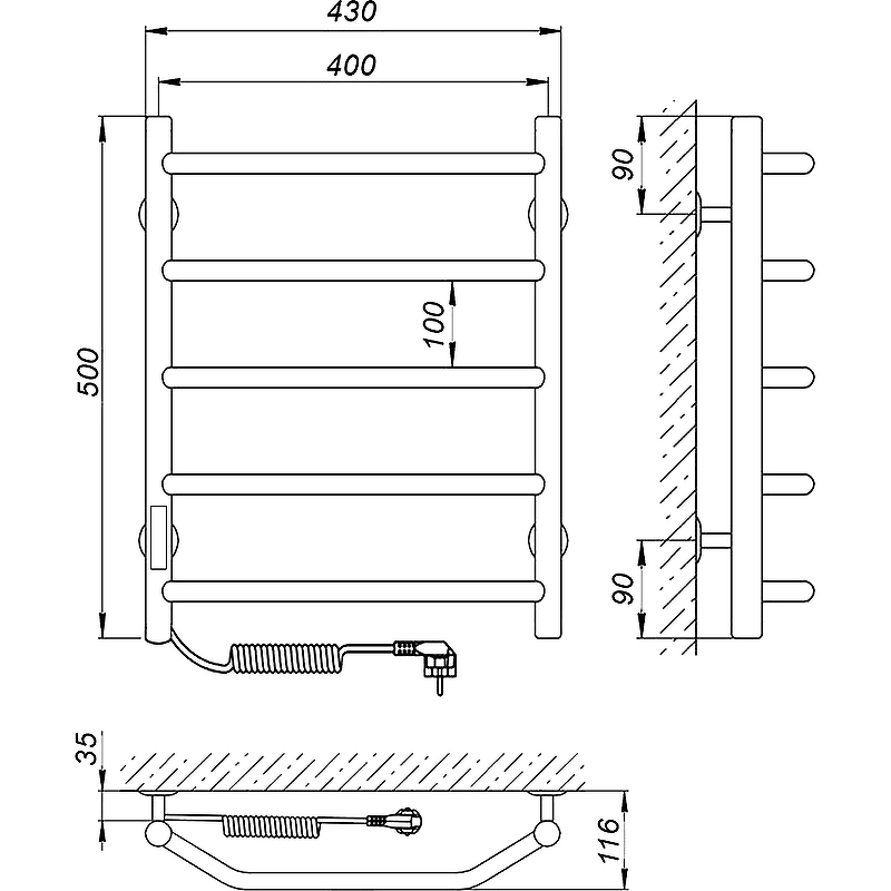 Электрический полотенцесушитель Laris Виктория П5 400x500 L 73207636, хром