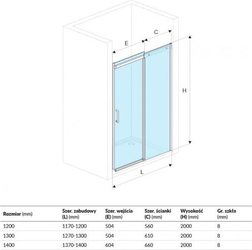 Душевая дверь Excellent Rols 140x200см KAEX.2612.1400.LP стекло прозрачное/хром