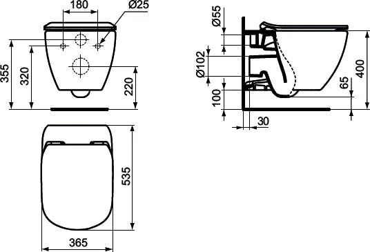 Комплект инсталляция с кнопкой смыва с подвесным унитазом Ideal Standard Tesi T387201 с сиденьем микролифт