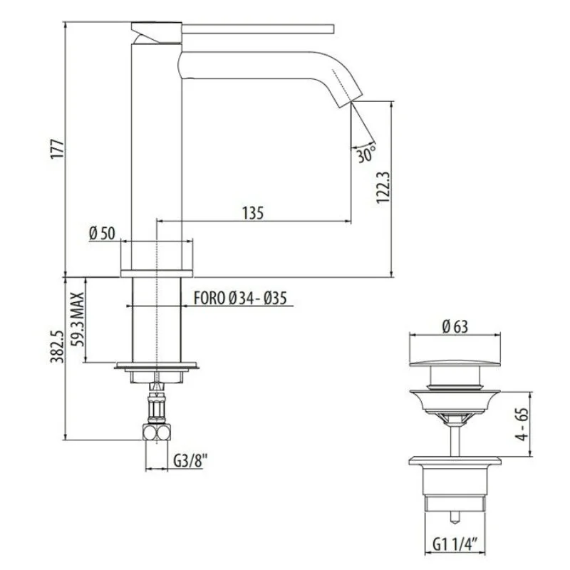 Смеситель для раковины Gattoni Circle Two 9144/91NS серый