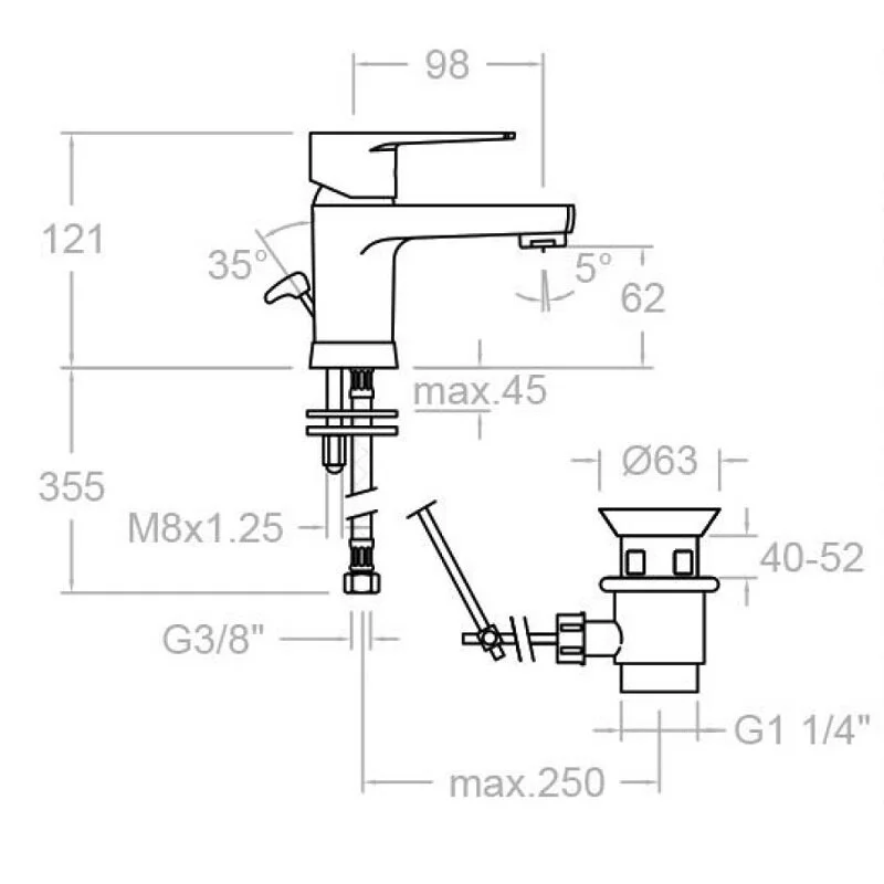 Смеситель для раковины Ramon Soler Titanium 1801VA1169 хром