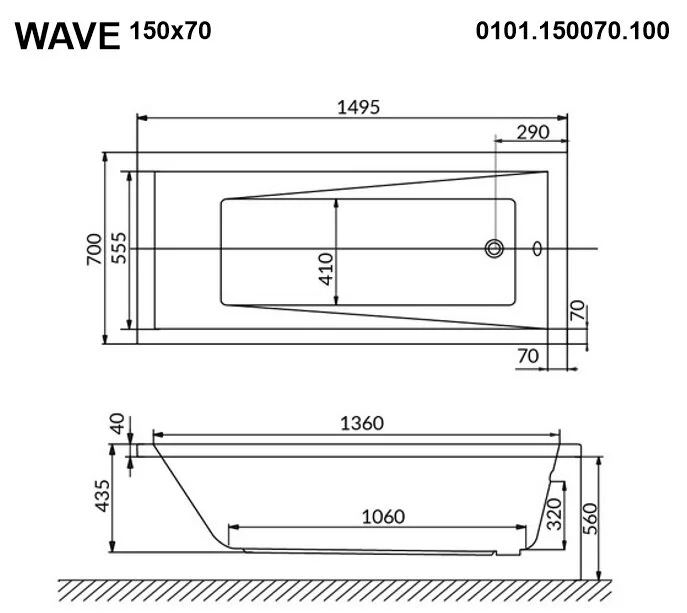 Акриловая ванна Whitecross Wave 0101.150070.100.LINENANO.CR хром, белый