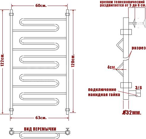 Полотенцесушитель водяной Ника Curve ЛZ 120/60-5