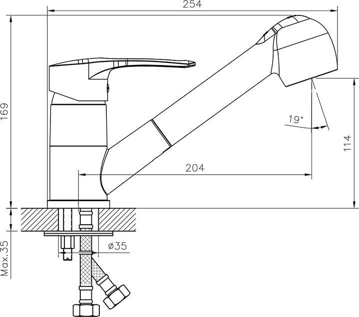 Смеситель для кухонной мойки Decoroom DR70023 с вытяжным изливом, хром