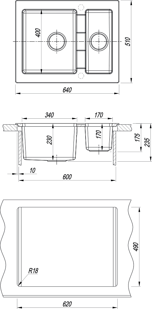 Мойка кухонная Florentina Комби 640К 21.460.D0640.302, антрацит