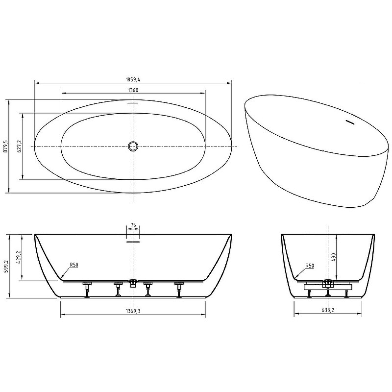 Акриловая ванна BelBagno BB707-1860-880 186x88, белый