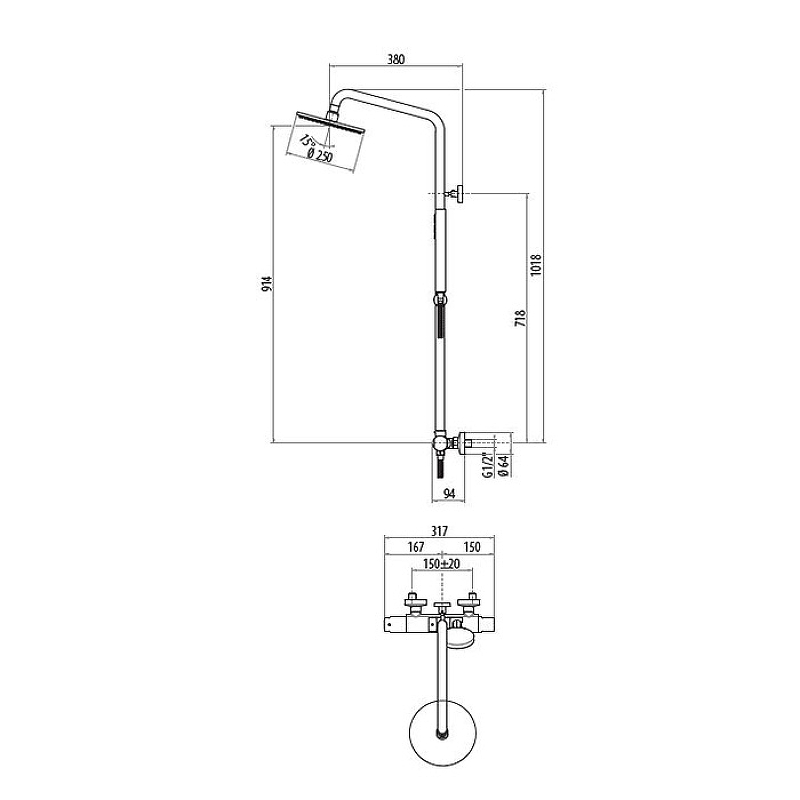 Душевая система Gattoni Circle Two KIT/TS60BO, термостатом, белый матовый