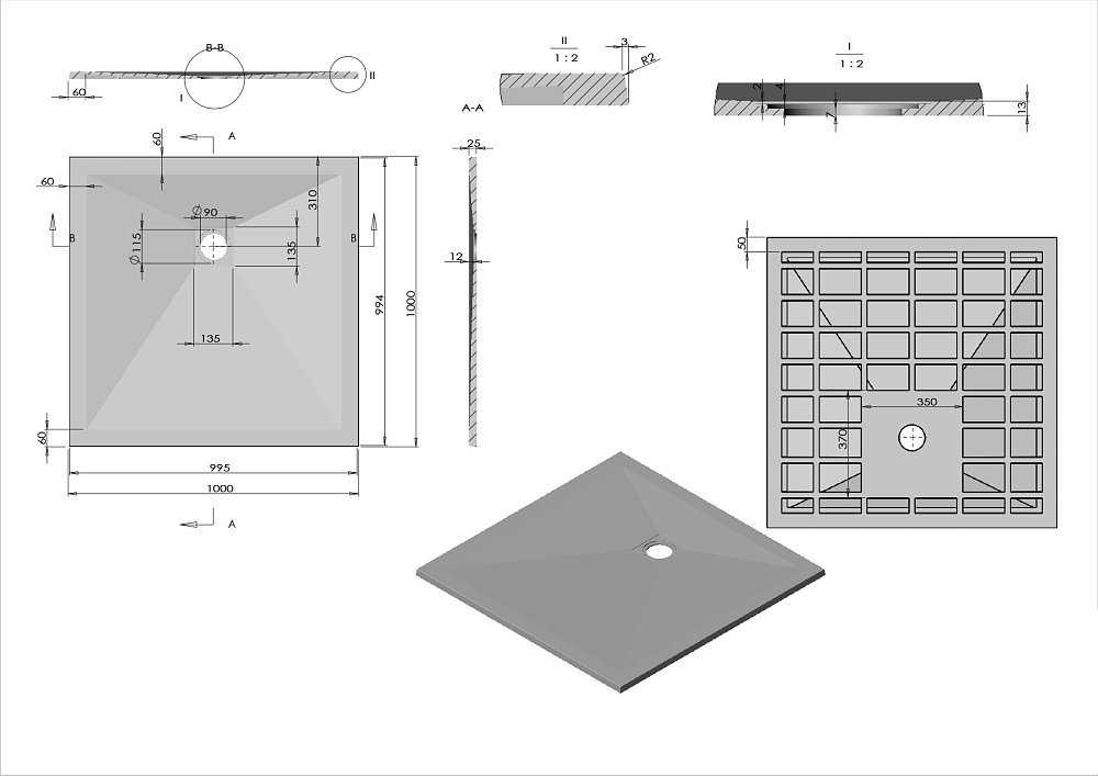 Душевой поддон Vincea VST-4SR1010G 100x100, серый