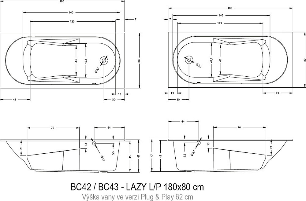 Акриловая ванна Riho Lazy 180x80 R B082001005 без гидромассажа