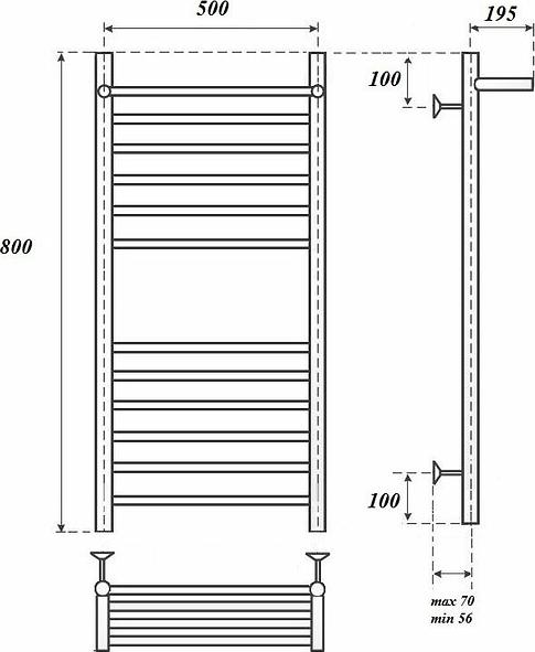 Полотенцесушитель электрический Point PN10158SPE П11 500x800 с полкой левый/правый, хром