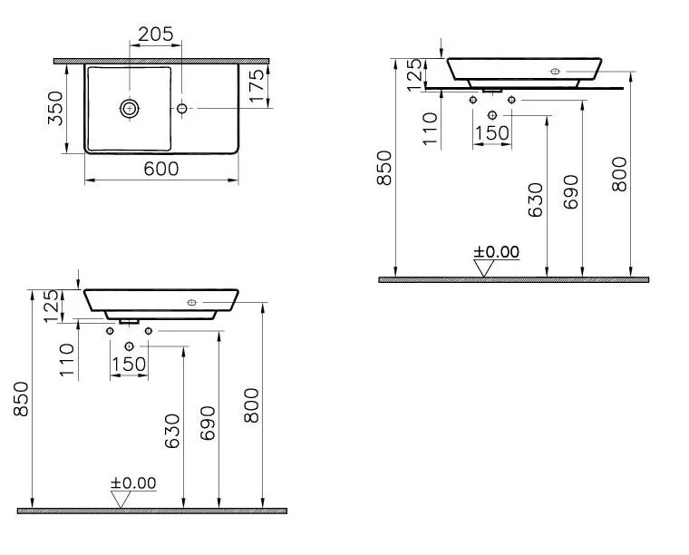 Раковина накладная VitrA T4 4459B003-0937 белый