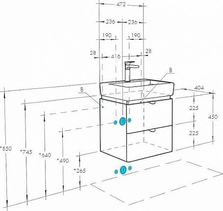 Комплект тумба с раковиной Aquaton Скай 50, белый/дуб сомерсет