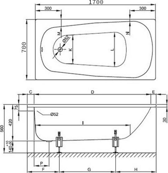 Ванна Bette Form 2020 2945-000 AD 1700х700х420 мм., с системой антишум, белый