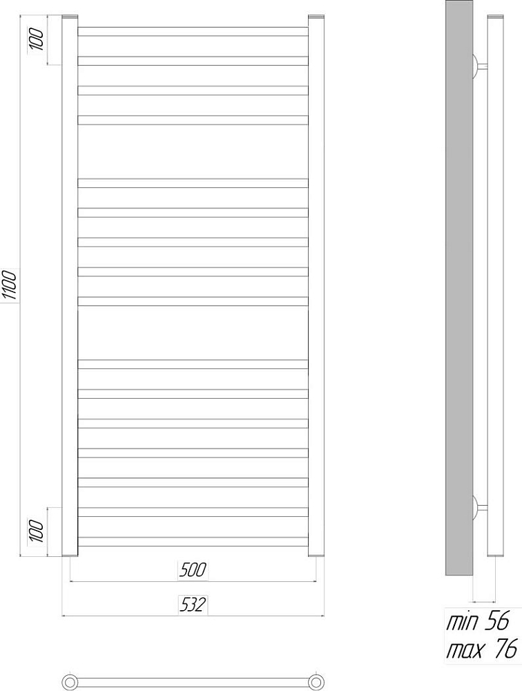 Полотенцесушитель электрический 50x110 см Lemark Ursus LM72116EBL П16, чёрный левый/правый