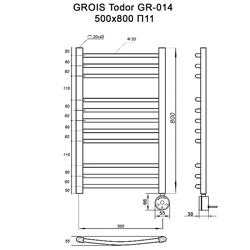 Полотенцесушитель электрический Grois Todor ca-00005337 черный