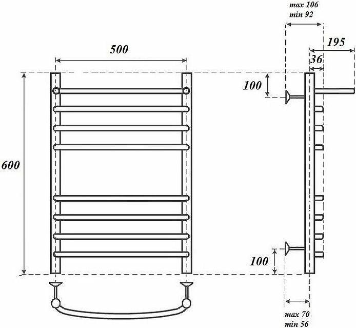 Полотенцесушитель водяной Point PN05156SP П7 500x600 с полкой, хром