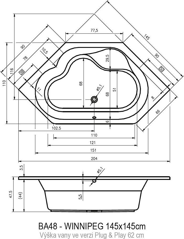 Акриловая ванна Riho Winnipeg 145x145 B010011005 без гидромассажа