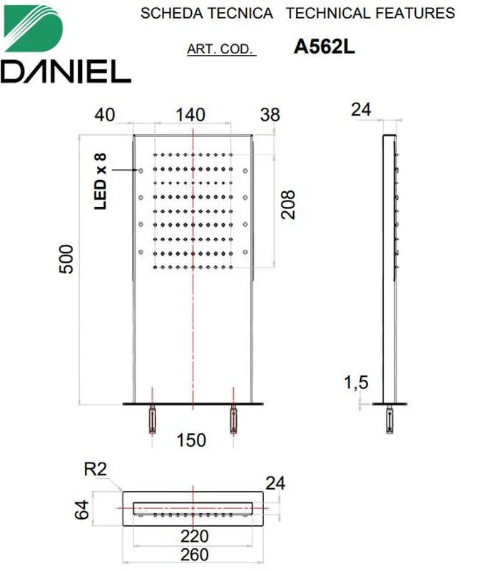 Душ верхний Daniel A562L серый