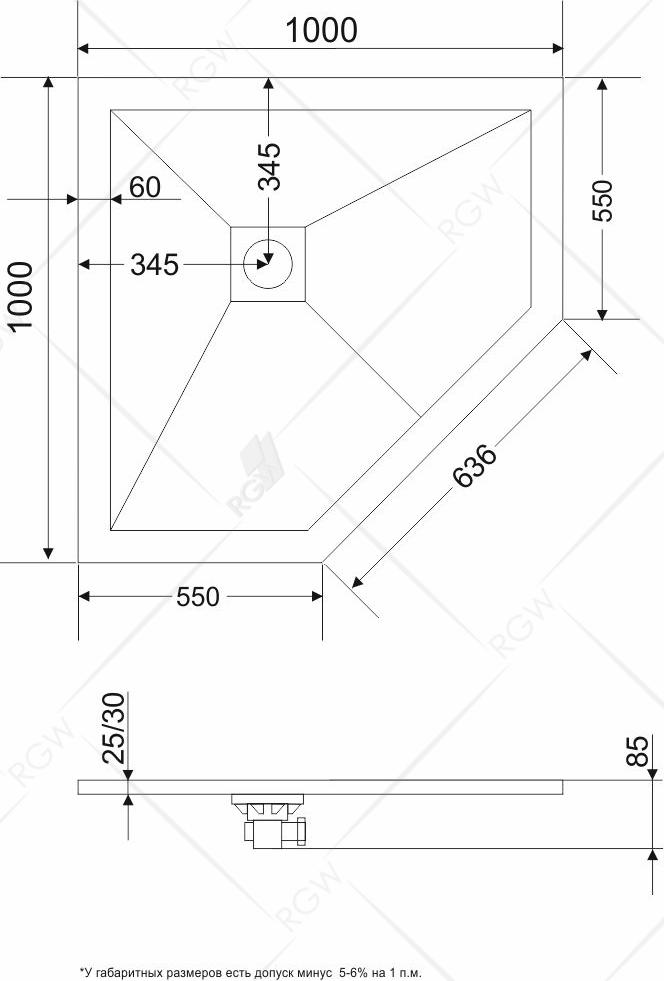 Душевой поддон RGW ST/T-G 16155100-02 100x100 см, графит