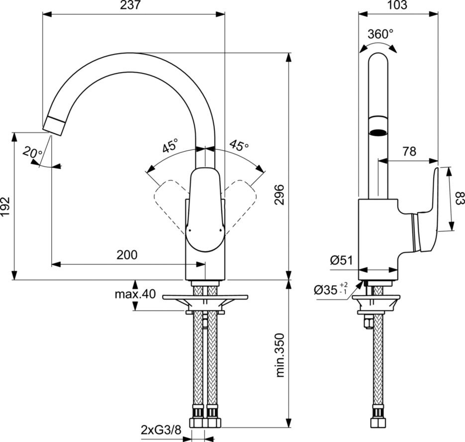 Смеситель Ideal Standard Ceraflex B1727AA для кухонной мойки, хром