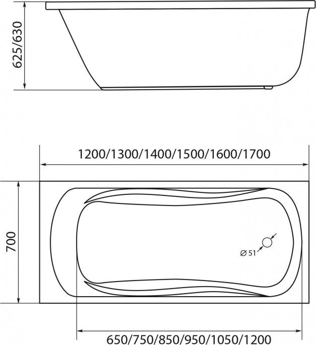 Акриловая ванна 1Marka CLASSIC 01кл1570 А, 150x70 А