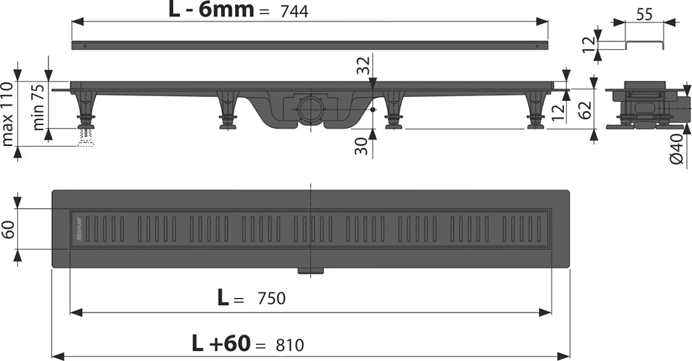 Душевой трап AlcaPlast APZ19BLACK-750 черный