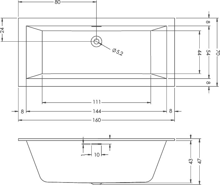 Акриловая ванна Riho Rething Cubic B104011005 R, 160x70