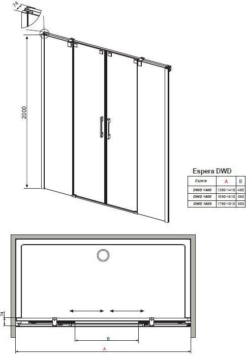 Душевая дверь в нишу 160 см Radaway Espera DWD 160 380126-01 стекло прозрачное