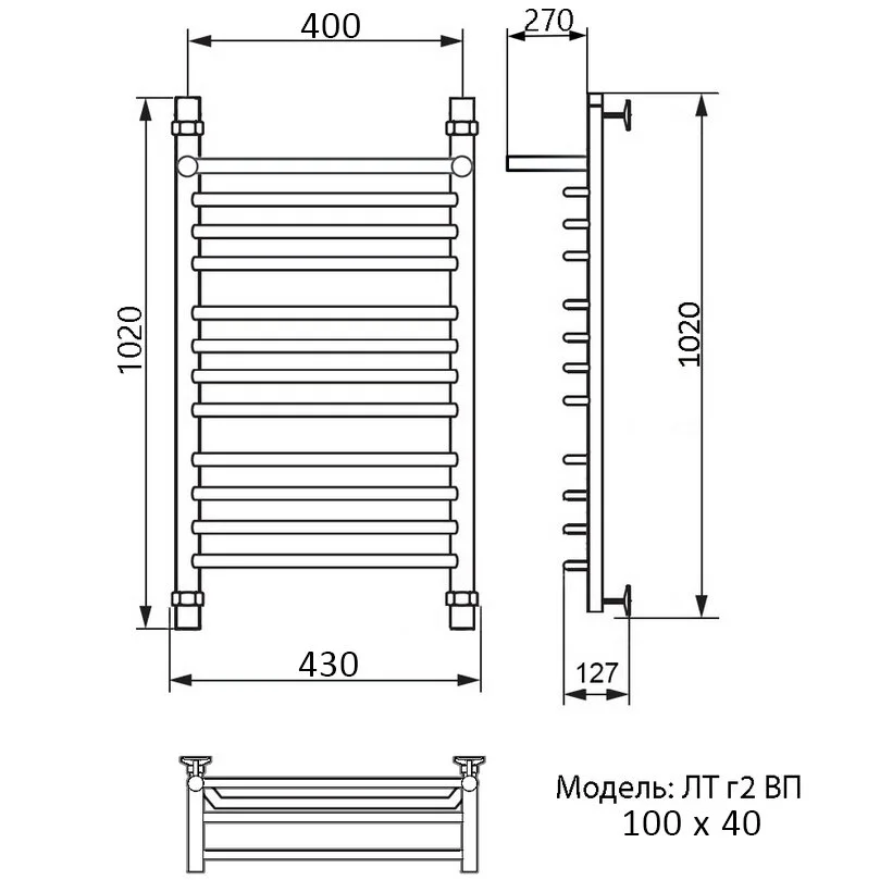 Полотенцесушитель водяной Ника Trapezium ЛТ Г2 ВП 100/40 хром