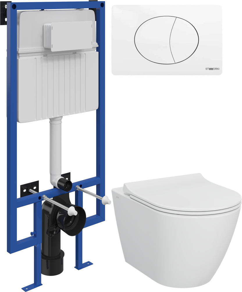 Комплект Унитаз подвесной STWORKI Молде 7551N003-7700 безободковый Крышка 801-003-019 с микролифтом Инсталляция Кнопка 230824 белая 39084₽