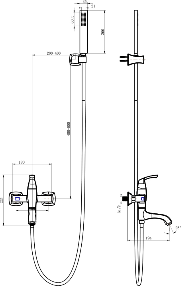 Смеситель для ванны с душем Lemark Nubira LM6214ORB, чёрная бронза