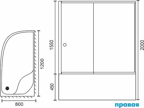 Душевой уголок Royal Bath BK 120x80 RB8120BK-T-BL-R, профиль черный стекло прозрачное