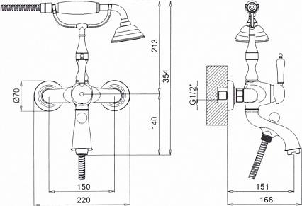 Смеситель для ванны Margaroli Classica RU1004AA01GD золото с гарнитуром