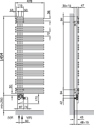 Полотенцесушитель электрический Zehnder Yucca asymmetric YAER-130-050/RD белый правый