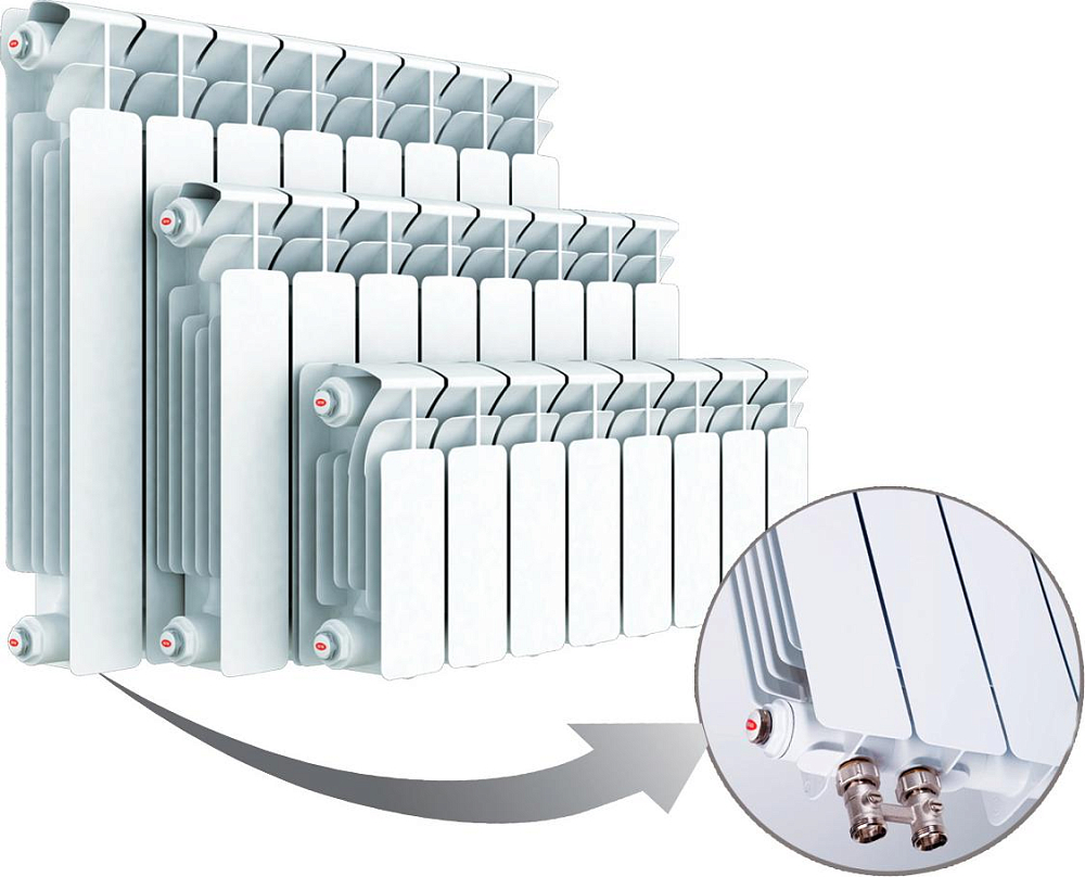Радиатор биметаллический Rifar Base Ventil 350 8 секций левое подключение