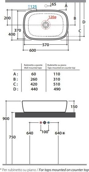 Раковина 60 см Globo Genesis GE045.BI*0