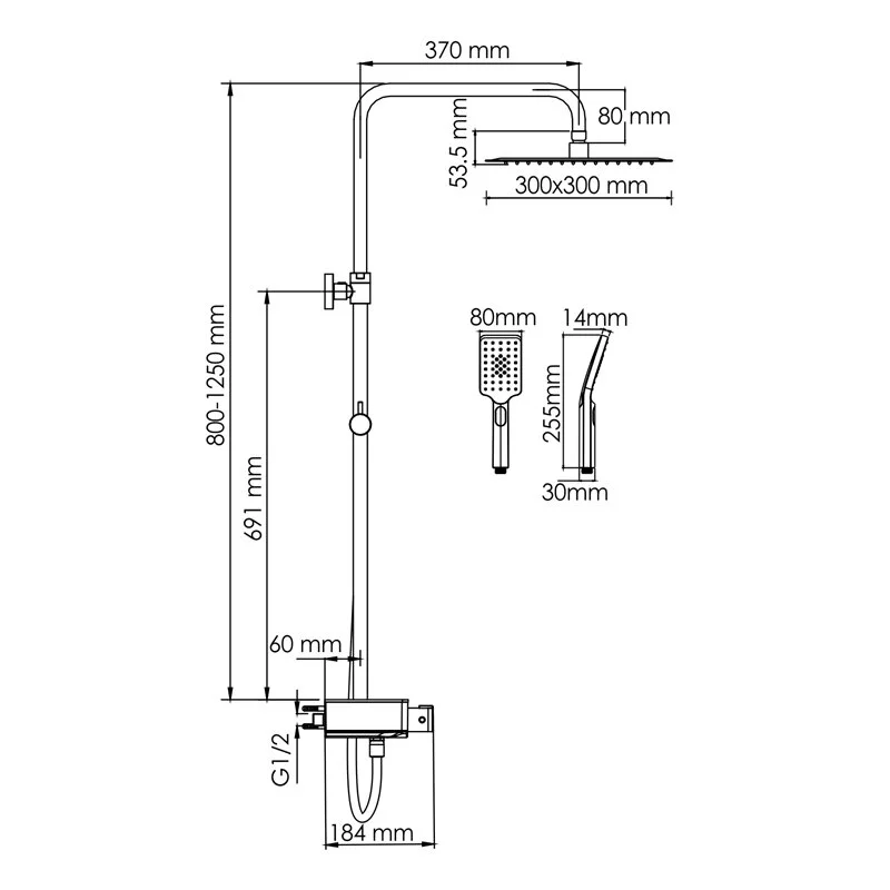 Душевая система WasserKRAFT серия A A114.162.130.CB Thermo хром, черный