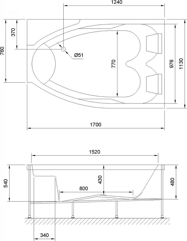 Акриловая ванна Royal Bath Shakespeare Comfort 170х110 см RB652100CM-R с гидромассажем