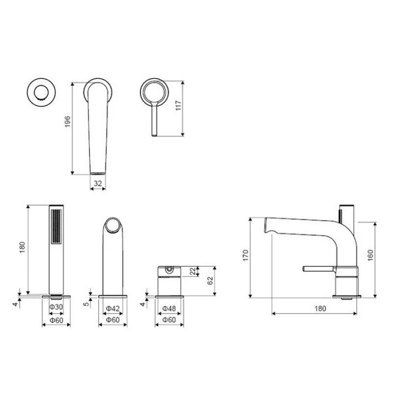 Смеситель для ванны с душем Excellent Pi AREX.1234GL золото