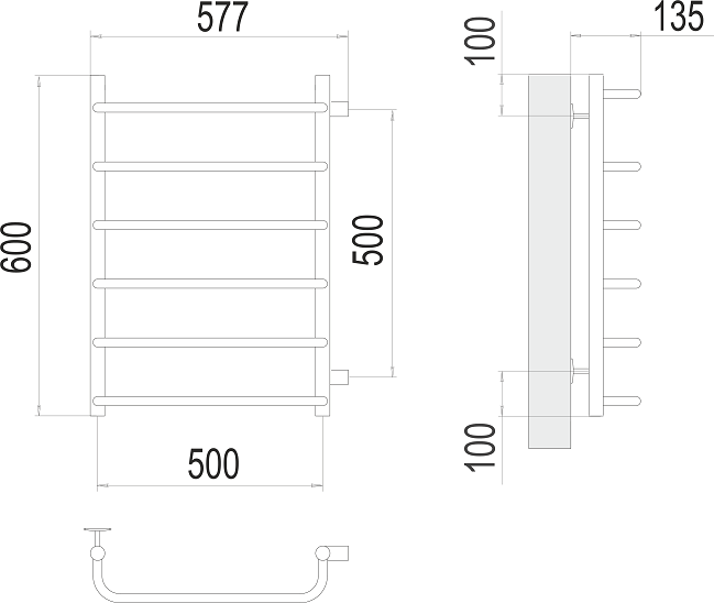 Полотенцесушитель водяной Terminus Стандарт П6 500x600 БП500 4670078530349, хром