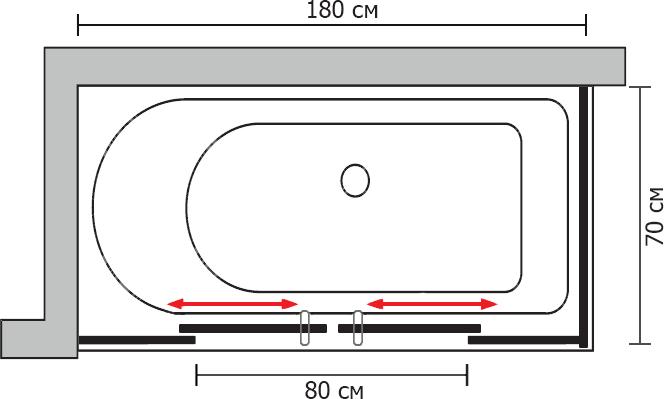 Штора для ванной GuteWetter Slide Part GV-865 левая 180x70 см стекло бесцветное профиль хром