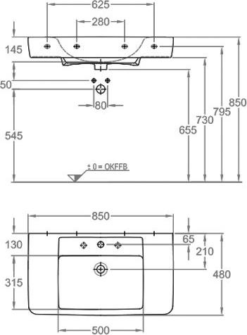 Раковина 85 см Geberit Renova Plan 122185000, белый