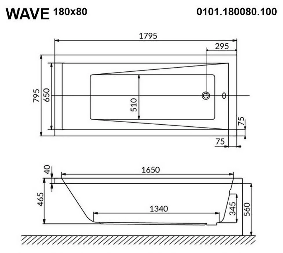 Акриловая ванна Whitecross Wave 180х80 0101.180080.100.LINENANO.CR хром, белый