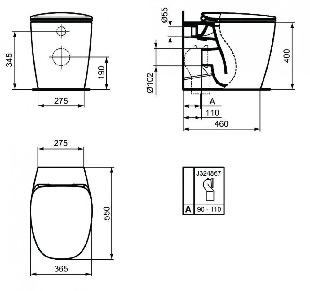 Приставной унитаз Ideal Standard Dea AquaBlade белый, сиденье стандарт, T349001/T676601