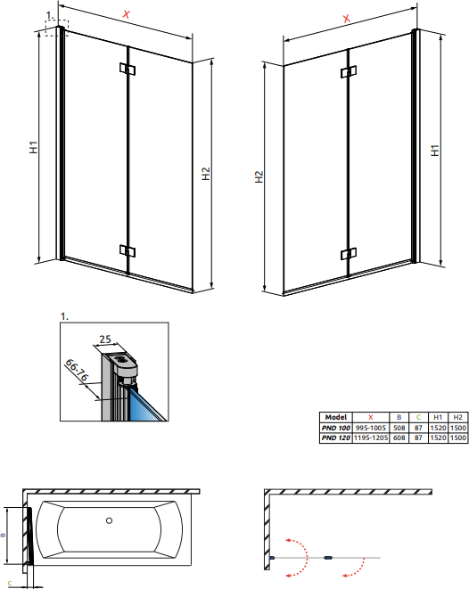 Шторка для ванной 120 см Radaway Essenza New PND 207212-01L стекло прозрачное