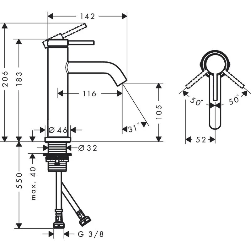 Смеситель для раковины Hansgrohe Tecturis S 73311670 черный